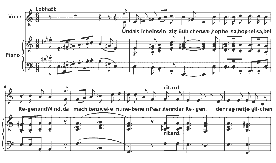 The opening bars of Op.127 Lieder und Gesänge: Schlusslied des Narren by Robert Schumann in music notation.