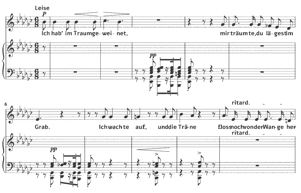 The opening bars of Op.48 Dichterliebe: Ich hab’ im Traum geweinet by Robert Schumann in music notation.