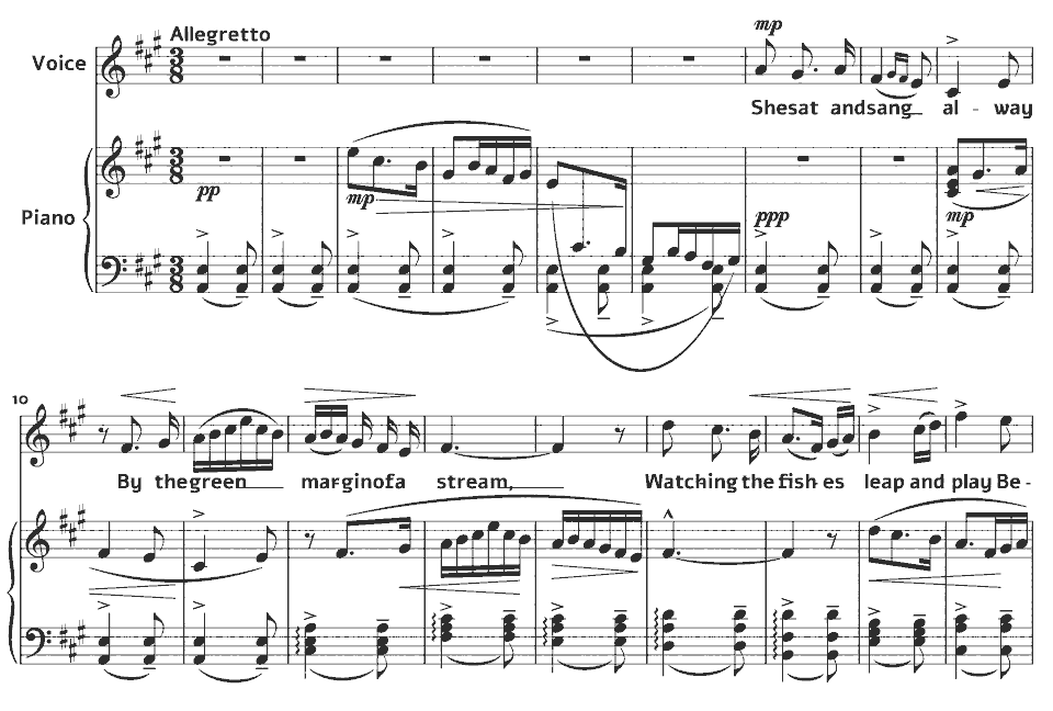 The opening bars of Op.57 Sorrow Songs: She sat and sang alway by Samuel Coleridge-Taylor in music notation.