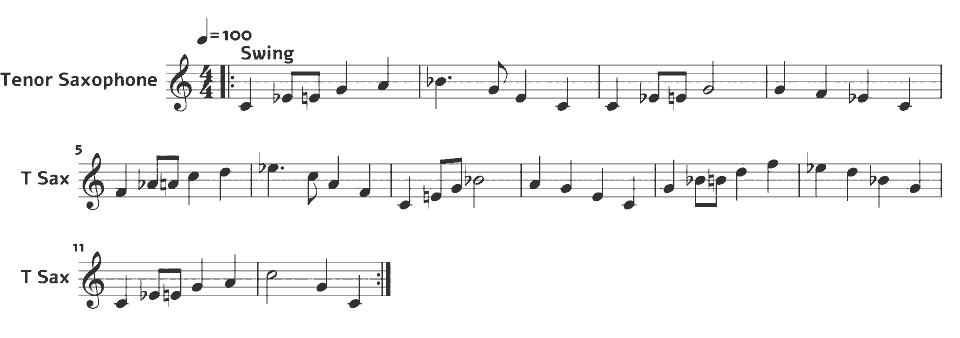 The opening bars of Blues Etude in music notation.