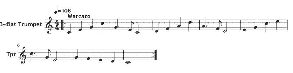 Die ersten Takte von Fanfare Etude in Notenschrift.