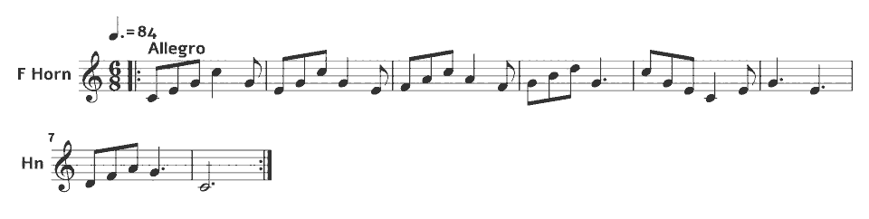 The opening bars of Horn Call Etude in music notation.