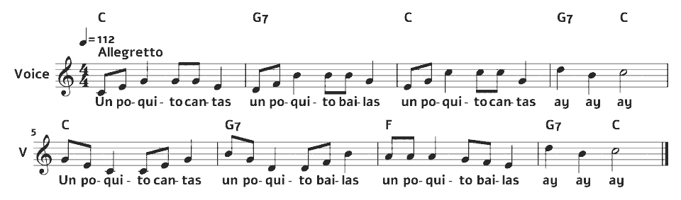 Die ersten Takte von Un poquito cantas von South American traditional canon (arr.) in Notenschrift.