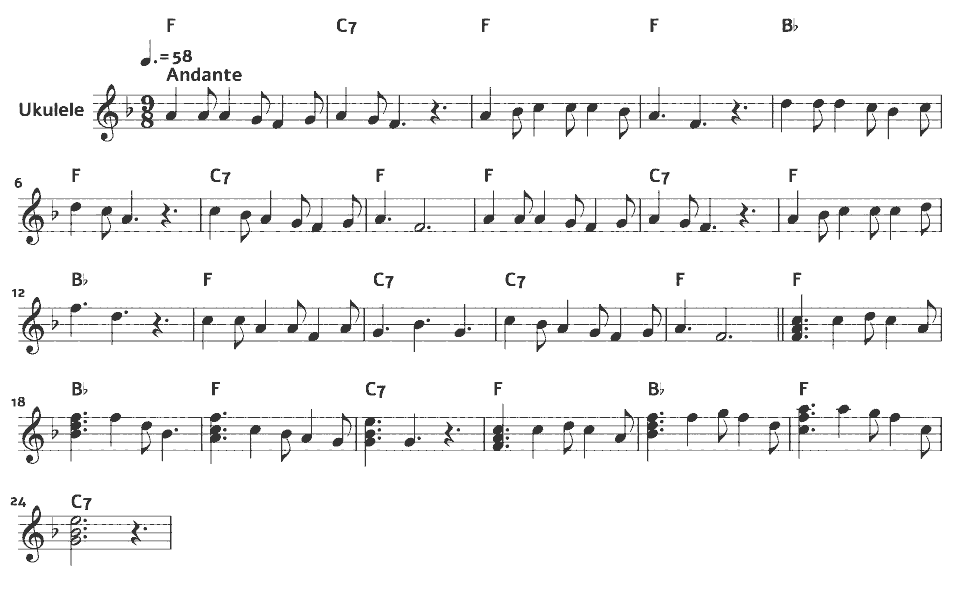 The opening bars of Beautiful Dreamer by Stephen Foster in music notation.