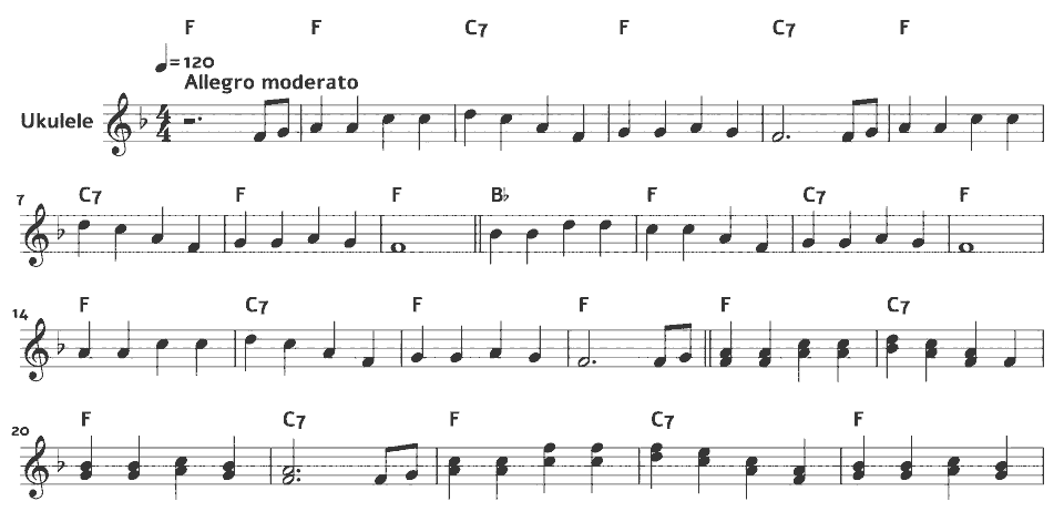 The opening bars of Oh! Susanna by Stephen Foster in music notation.