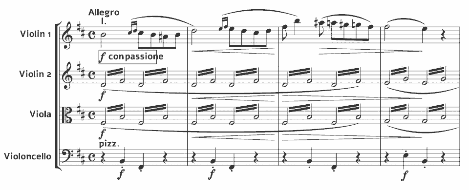 The opening bars of String Quartet by Teresa Carreño in music notation.