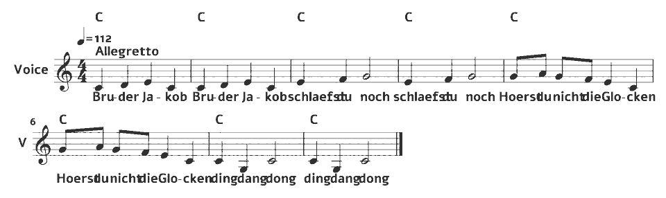 The opening bars of Bruder Jakob (Frere Jacques) in music notation.