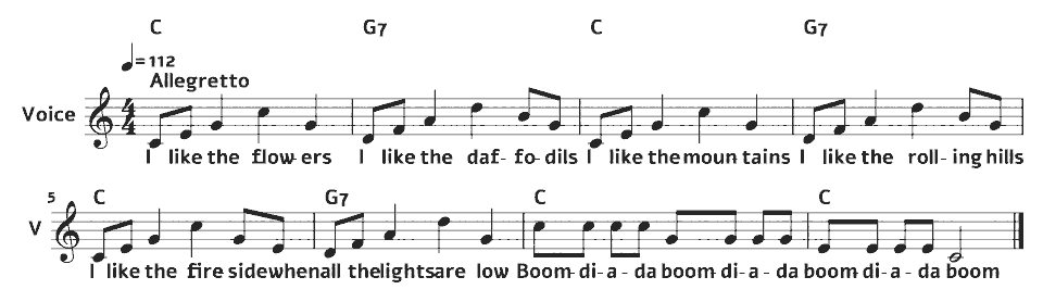 The opening bars of I Like the Flowers in music notation.