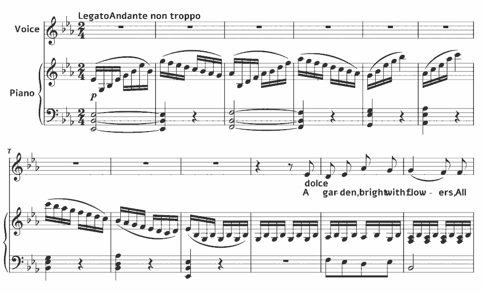 The opening bars of Alone by Virginia Gabriel in music notation.