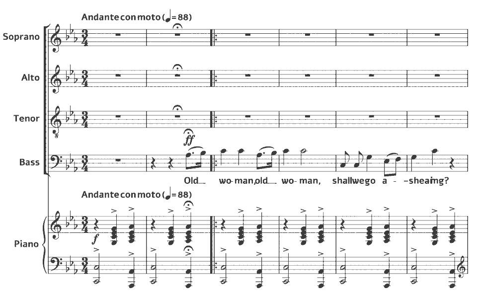 The opening bars of Op.23 New Nursery Rhymes: Old Woman by Walford Davies in music notation.