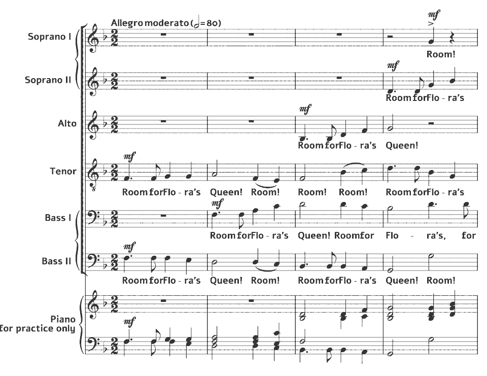 Die ersten Takte von Choral Songs in Honour of Her Majesty Queen Victoria: Flora’s Queen von Walter Parratt in Notenschrift.